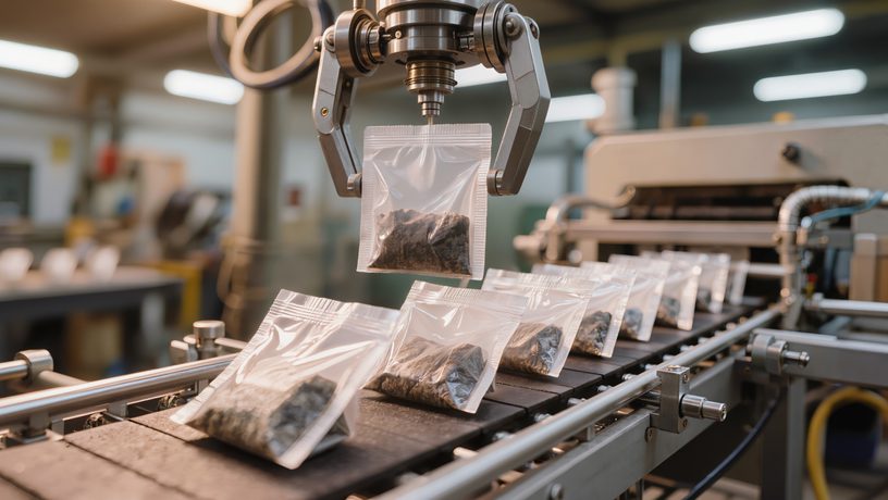 Robotics pouch packaging line